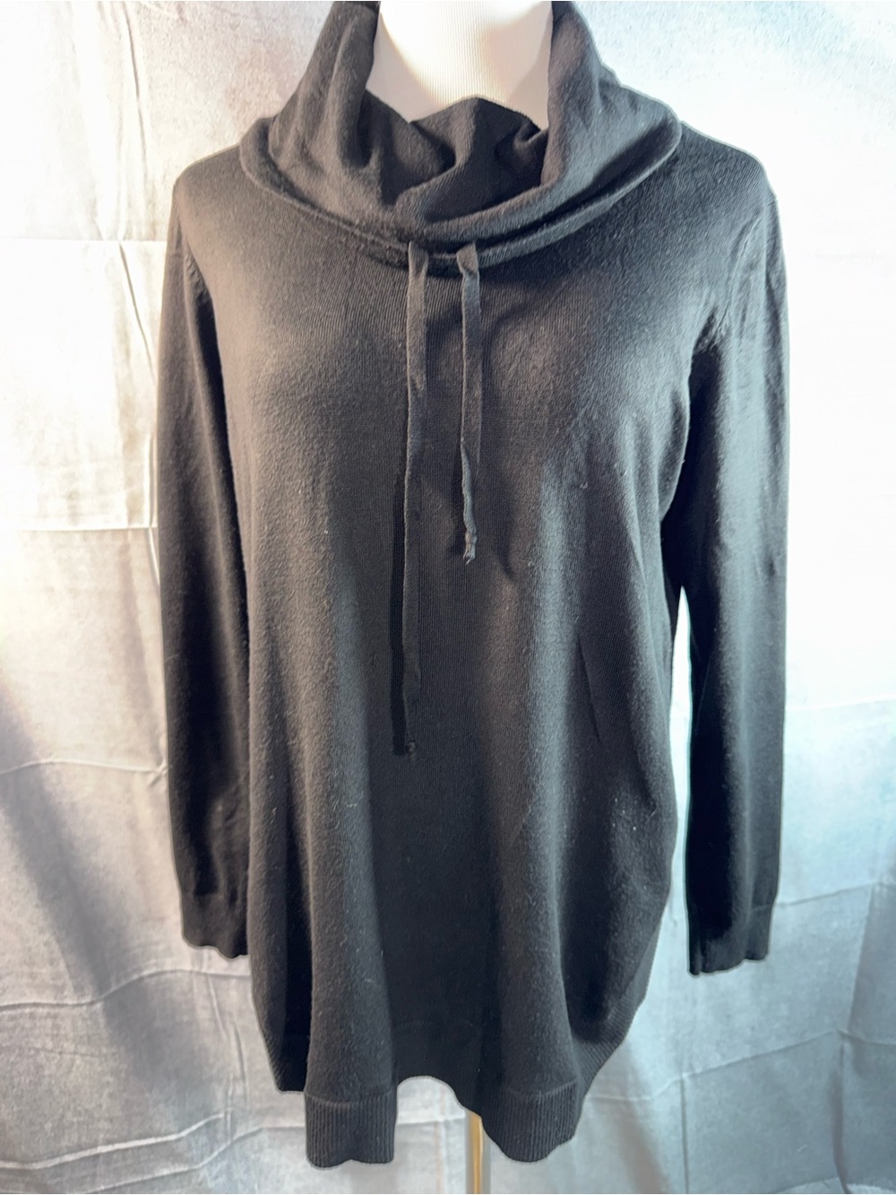 2186-Letty & Me Women’s Black Cowl Neck Sweater with Drawstring